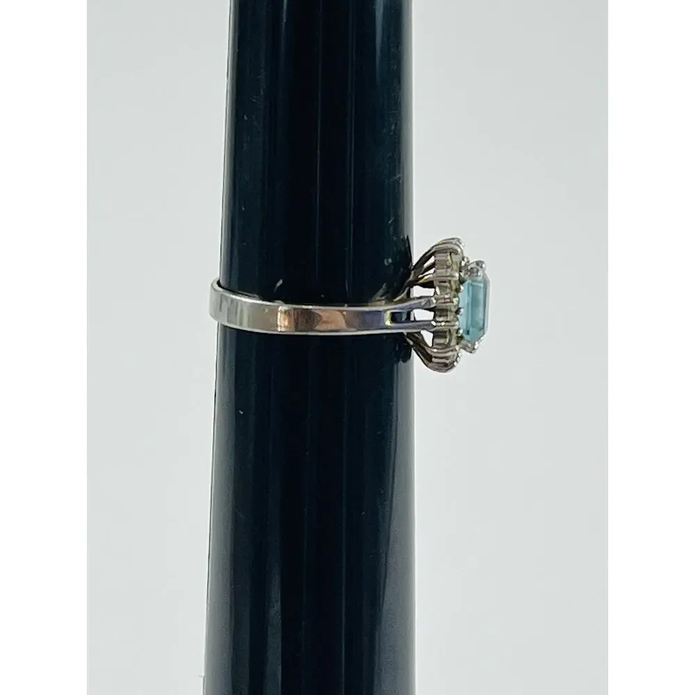 Vintage Ring 14K GE Gold Electroplate Taiwan Size 9 Aquamarine Blue Pale Rhinest - Picture 9 of 16